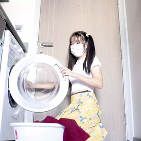 Myanmar Tiny Maid gets stuck in Washing Machine and is then Banged in her Ass from Behind