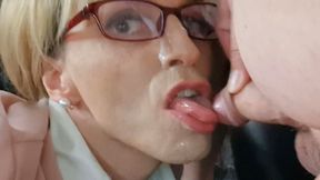 Small cock with a big load of sperm! Tranny public walk with a cum face!