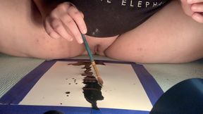 Lucky Pussy Does a Cum Painting (Black Ink)