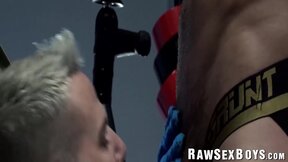 Slutty bottom Archer Croft is dildo fucked and barebacked by hung Jordan Starr