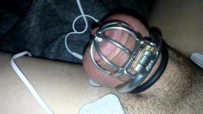 Pretty sissy Sadie caged e-stim orgasm