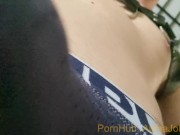 Your alpha lets you rub your face against his bulge and give him a blowjob