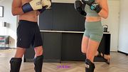Fit MILF gives kickboxing class to a beginner. First lesson! Basic punches and kicks.