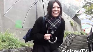 Cute Japanese girl picked up on the street and shows panties