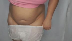 Perverted peeing in a diaper, breaking and teasing