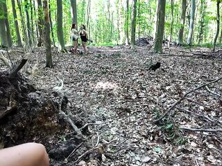 A voyeur in the forest screws two strumpets