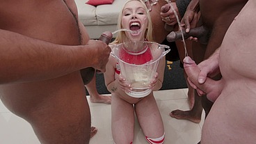 Sexy cheerleader Vivian Lola getting fucked by 5 big cocks with intense DAP ,DP lots of pee drinking then swallows their loads
