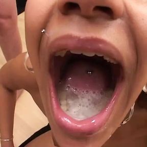 Ebony German bitch drinks cum after hot orgy fuck