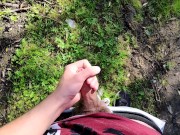 risky outdoor jerk off in the river forest