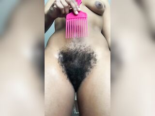 Combing My Bush w l/ The Window Open - INCREDIBLY Unshaved Ebony Vagina