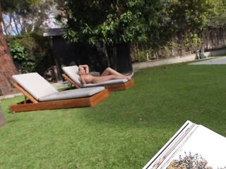 Super Doxy Lily Phillips sunbathes EXPOSED in front of Step Brother
