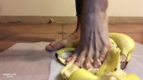 Aimee Chu Barefoot Crushing And Trampling Bananas With Pink Toenails