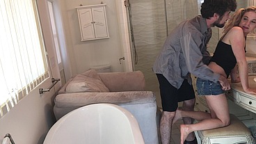 Stepfather fucks her in the bathroom before college