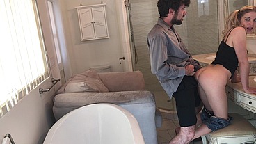 Stepfather fucks her in the bathroom before college