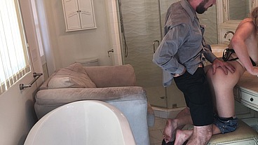 Stepfather fucks her in the bathroom before college
