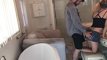 Stepfather fucks her in the bathroom before college