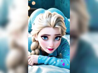 A uncommon glimpse of Queen Elsa relaxing in her pajamas. Simply breathtaking. AI-generated