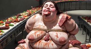 Humiliated BBW Slave Tied and Stuffing Her Belly Deep