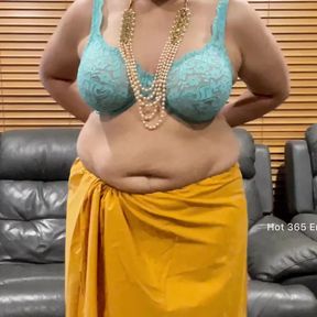 Beautiful Indian Milf Changing Saree - Teases in Bra, Panty, Saree Blouse &amp; Skirt