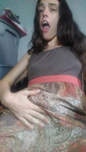 Camgirl LOVES her BIG FEET soles! She touches her sexy foot &amp; has so much pleasure she CUMS!