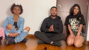 A fresh trio of players in a Strip Spin the Bottle game