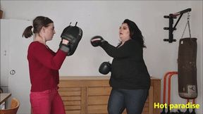 A BBW does a little boxing training (Carlotta & Calista) - WMV