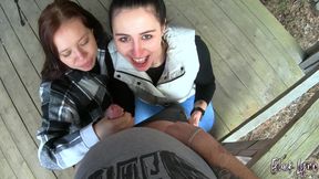 BTS: Outdoor Threesome Blowjob (POV)
