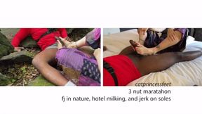 Jerked his dick with my toes in a forest, then at the hotel, then he jerked off on my soles, huge ropes of cum! size 9 milf feet on bbc, marathon 20, nuts 1-3