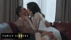Steamy Encounter: Tempting Brunette Takes a Risky Ride with Her Step-Uncle