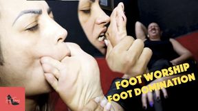 Foot worship for a Mistress (720p) - Beautiful MILF dominates a blonde with her feet and receives lots of sucking, massages, and stimulation on her soles. Foot domination, lesbian foot play, foot worship, and deep foot massage
