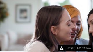MODERN-DAY SINS - Lauren Phillips Uses 3-Way To Help Virgin Lesbians Lily Larimar and Maya Woulfe