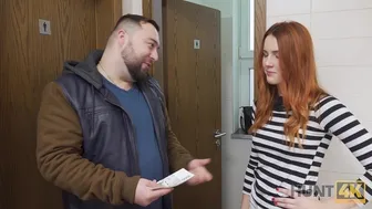 Redhead GF takes cash for sex with stranger while boyfriend watches