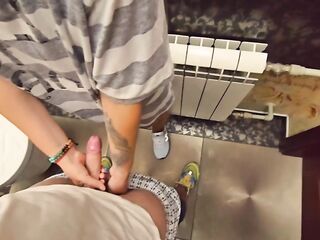 Stepsister helps stepbrother cum fast in hose