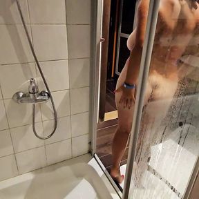 Sex in shower with my stepbrother. Riding his dick till he cum on my tanned body.