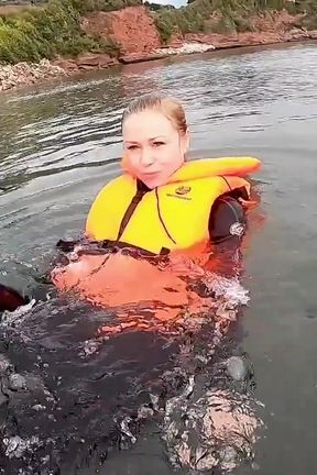 Strapped Tight &amp; Floating Free - Sexy Wetsuit Life Jacket Test