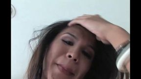 Ladyboy beauty jerks off her hard cock