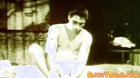 Classic muscle gay studs wanking their bushy cocks hardcore