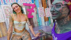 ALT girl ANAL fucked during TATTOO session - sloppy bj &amp; squirt