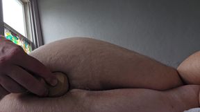 Chubby White Stepdaddy Tries Vibrating Dildo