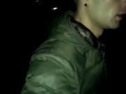 Night outdoor walking with face covered by cum and cum tasting (full vid)