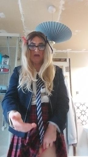 Horny Sissy in Uniform Loves Her Precum