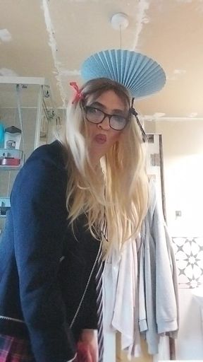 Horny Sissy in Uniform Loves Her Precum