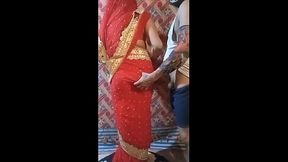 In the bride'_s red saree, she was fucked fiercely, as if I spoke desi ass and opened her pussy.