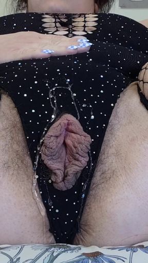 Thick Babe in Fishnets Pounds Her Hairy Pussy Hard with Dildos - Close up Dripping Orgasm