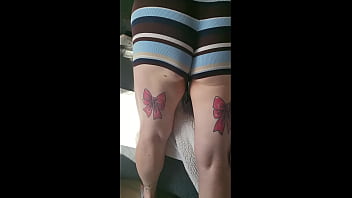 Hot Trashy MILF in tiny shorts parades for the camera on motorbike