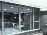 quick walk to hotel elevators in orca wetsuit, silicone mask and massive hardon