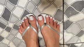seducing you with my feet in silver sandals