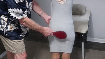 DSC12-6) Petite Spinner Reagan Reid BDSM Spank, Paddle and Cane Followed by Old Man Fucking Her and a Creampie