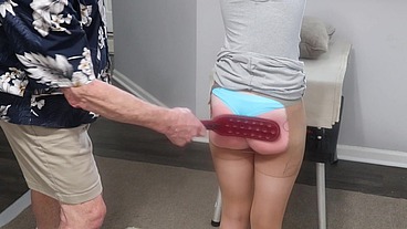 DSC12-6) Petite Spinner Reagan Reid BDSM Spank, Paddle and Cane Followed by Old Man Fucking Her and a Creampie