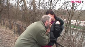 Horny babe gets a hard fuck near the footpath